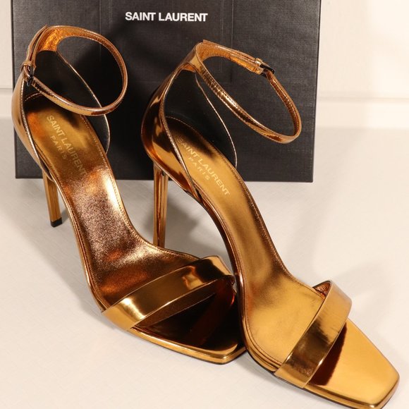 NWT & Box Yves Saint Laurent Strappy Heels in Egypt Gold - Picture 3 of 13
